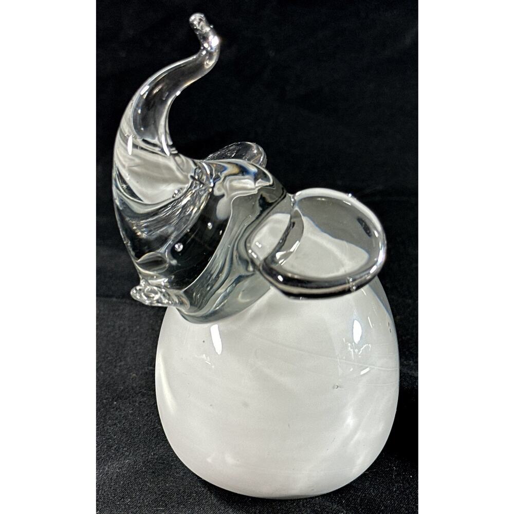 Art Glass Elephant Figurine Clear & White Blown Glass 4.75” Murano Style - Picture 3 of 8